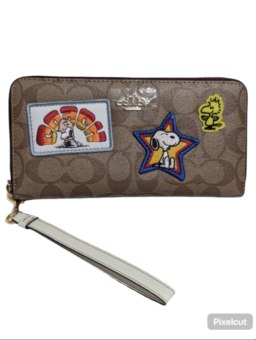Coach X Peanuts Signature Leather Wristlet Interior with Snoopy Varsity Patchs